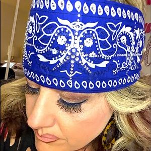 Bling Blue Bandana Biker Headwrap Headband